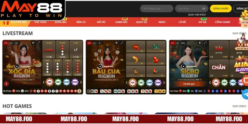 Sảnh casino online MAY88 nổi bật với trải nghiệm mượt mà và tiện lợi