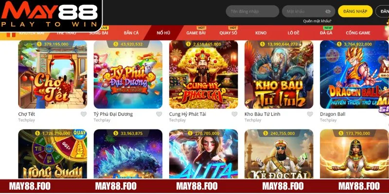 Sảnh nổ hũ MAY88 hấp dẫn, cơ hội trúng thưởng lớn nhanh chóng
